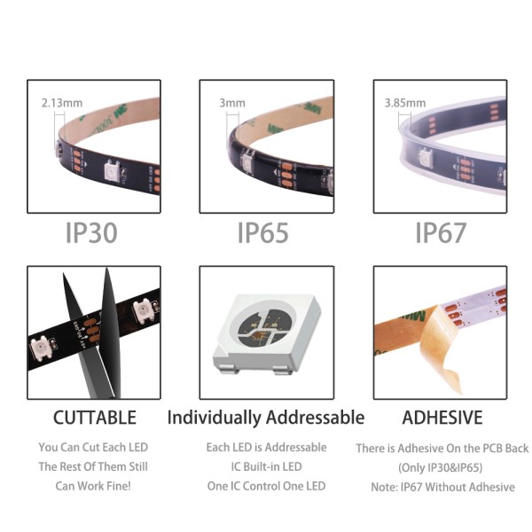 DC5V WS2812B Led 스트립 30/60/74/96/144leds/m 검정 흰색 PCB RGB 개별적으로 주소 지정이 가능한 픽셀 8,700원