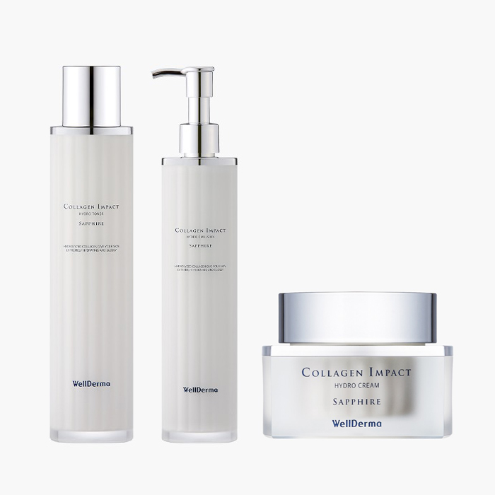 웰더마 사파이어 콜라겐 임팩트 하이드로 토너 100ml + 에멀전 100ml + 크림 50g 81,550원
