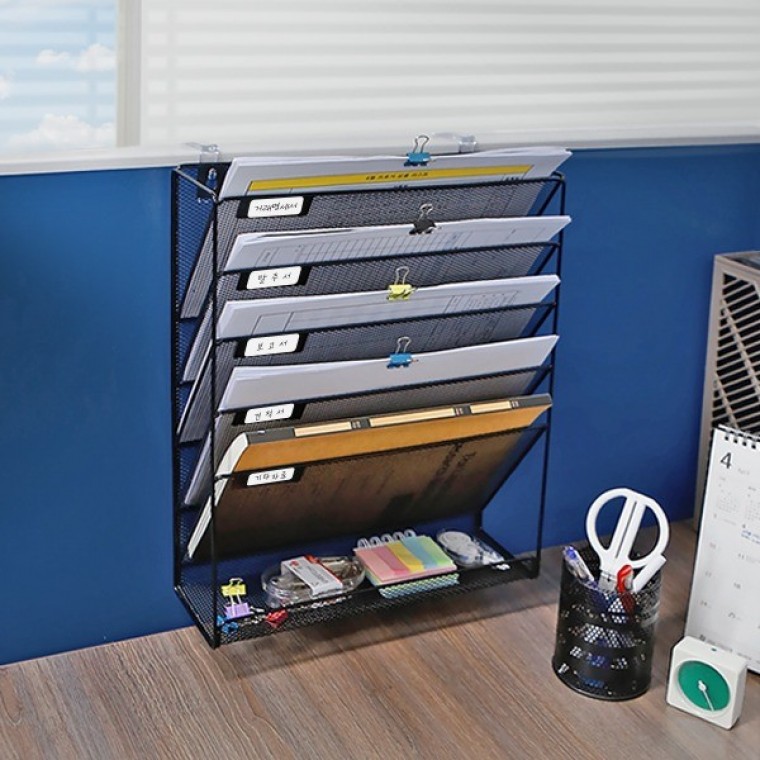 좁은 오피스 데스크 서류보관 파티션걸이 메탈 선반, 블랙, 6단 22,540원