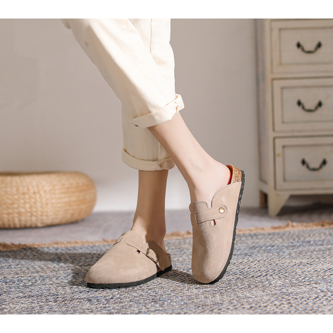 가죽 버켄슈즈 여성용 두꺼운 밑창 사계절 키높이 필수 슬리퍼 36,900원