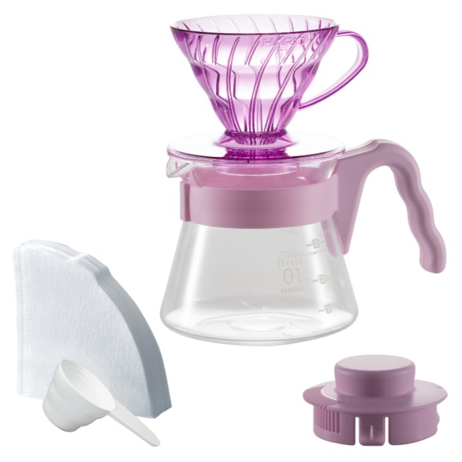 하리오 V60 컬러 브루 시리즈 핸드드립 커피 서버 세트 로즈 멜로우 49,500원