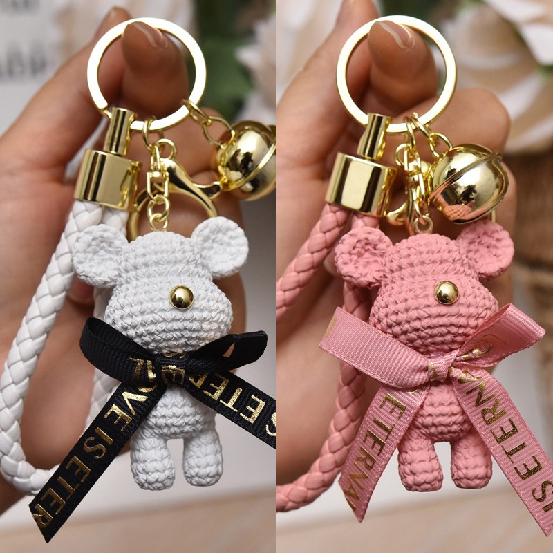 올리브파티 곰돌이 니트 베어 키링 열쇠고리, 핑크+화이트, 1세트 8,900원