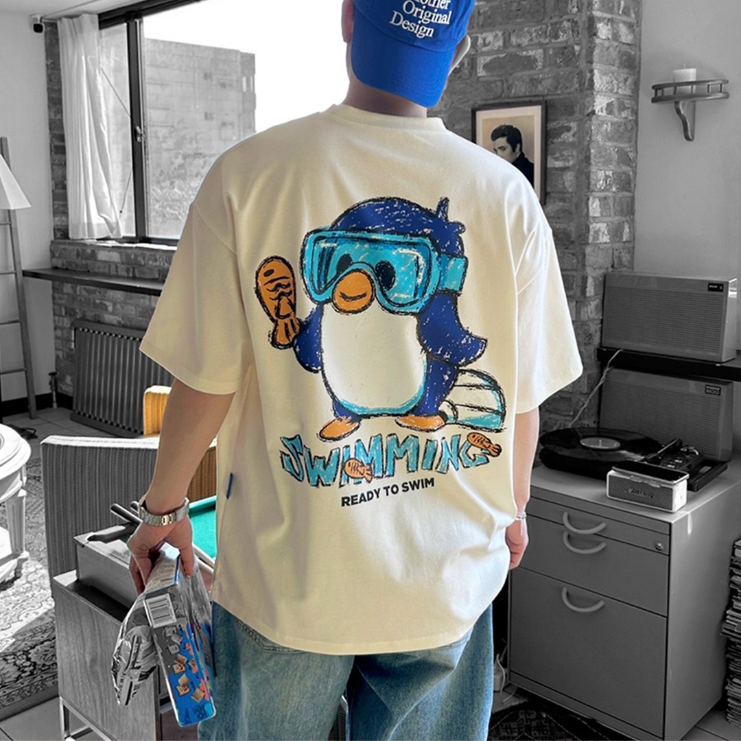 테이크잇컴퍼니 남자 고글 펭귄 백프린팅 오버핏 아이스 분또 반팔 티셔츠 29,800원