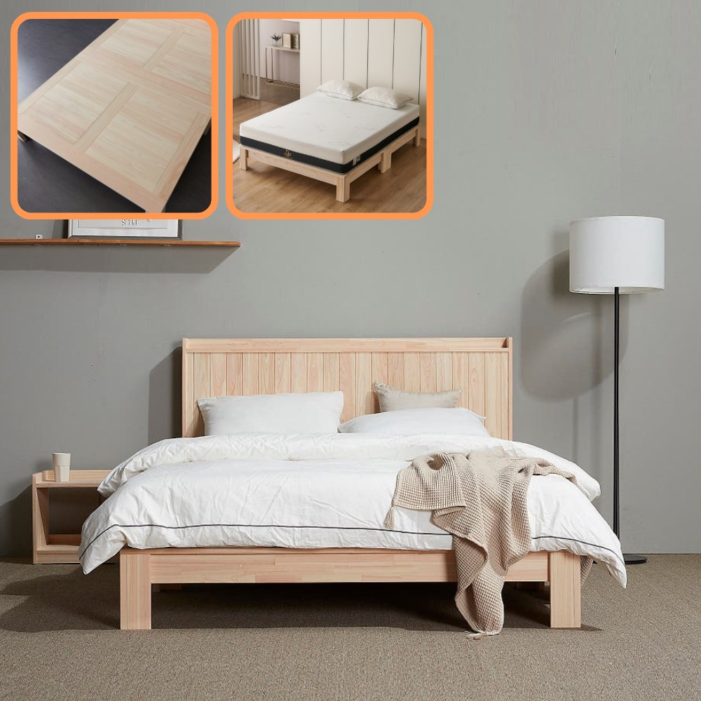 바르숲 고급무절 루바형+타이탄 편백나무 통원목 침대프레임 메모리폼매트리스, 베이지 1,988,000원