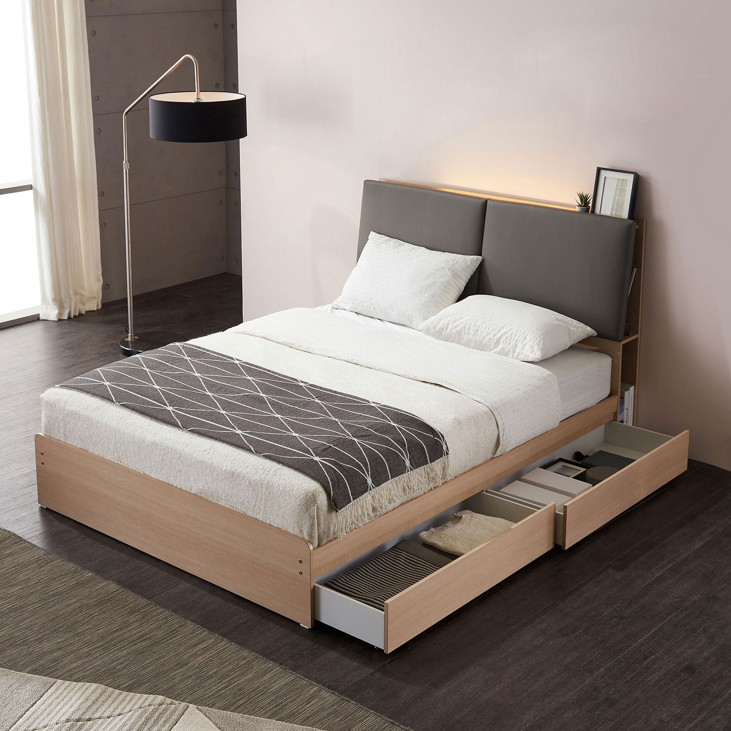 베드리움 블링 LED 서랍침대 SS Q, 아이보리 799,000원