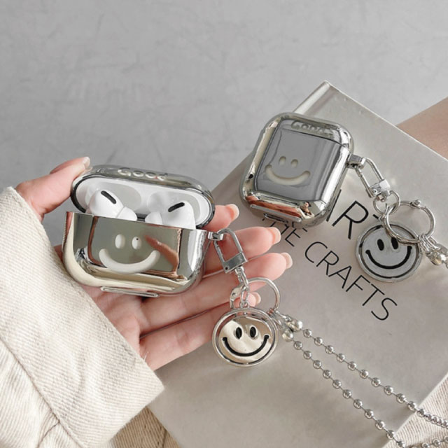 실버 크롬 스마일 키링 에어팟 버즈 케이스, 갤럭시 버즈3/프로3, 1개 12,800원
