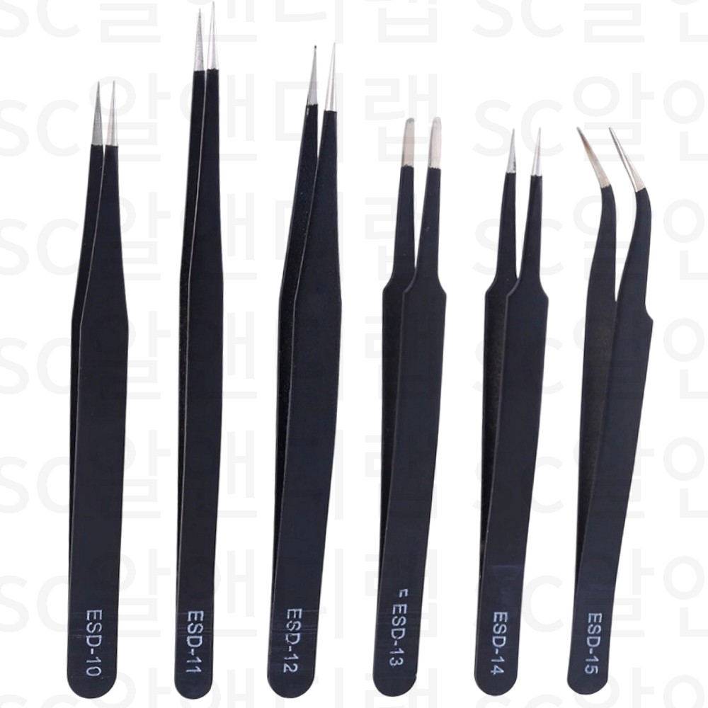 정전기 방지 제전핀셋 6종 세트 고정밀 핀셋 다용도 반도체 스마트폰 전기 전자 수리 작업 9,640원