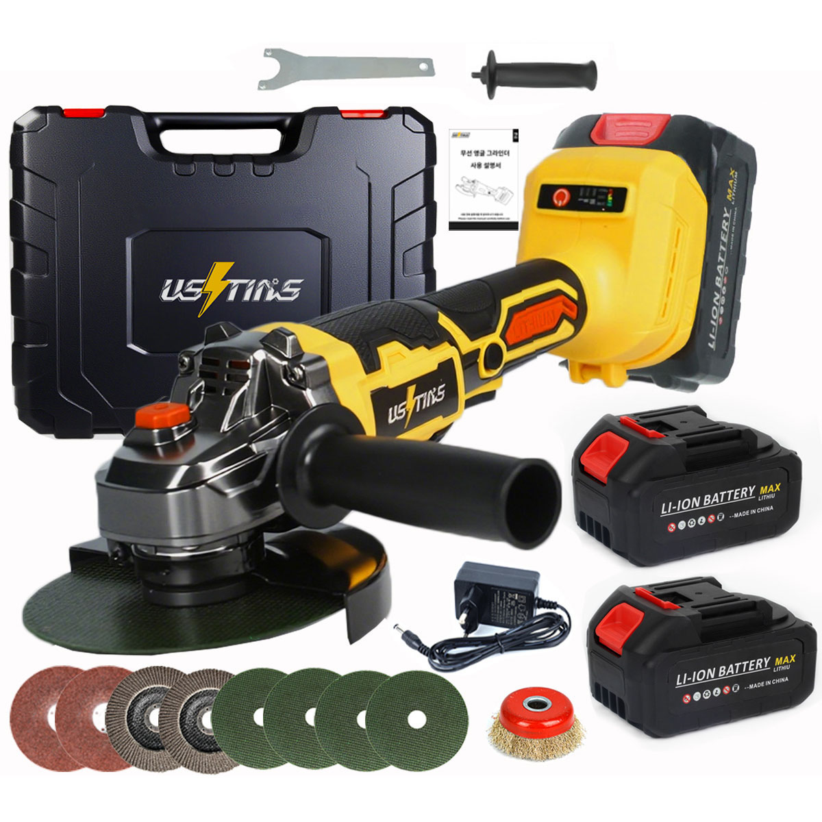우스틴스 100mm 앵글 그라인더 무선 그라인더 충전그라인더 연마기 무선 글라인더 전동 글라인더, 1세트 120,980원