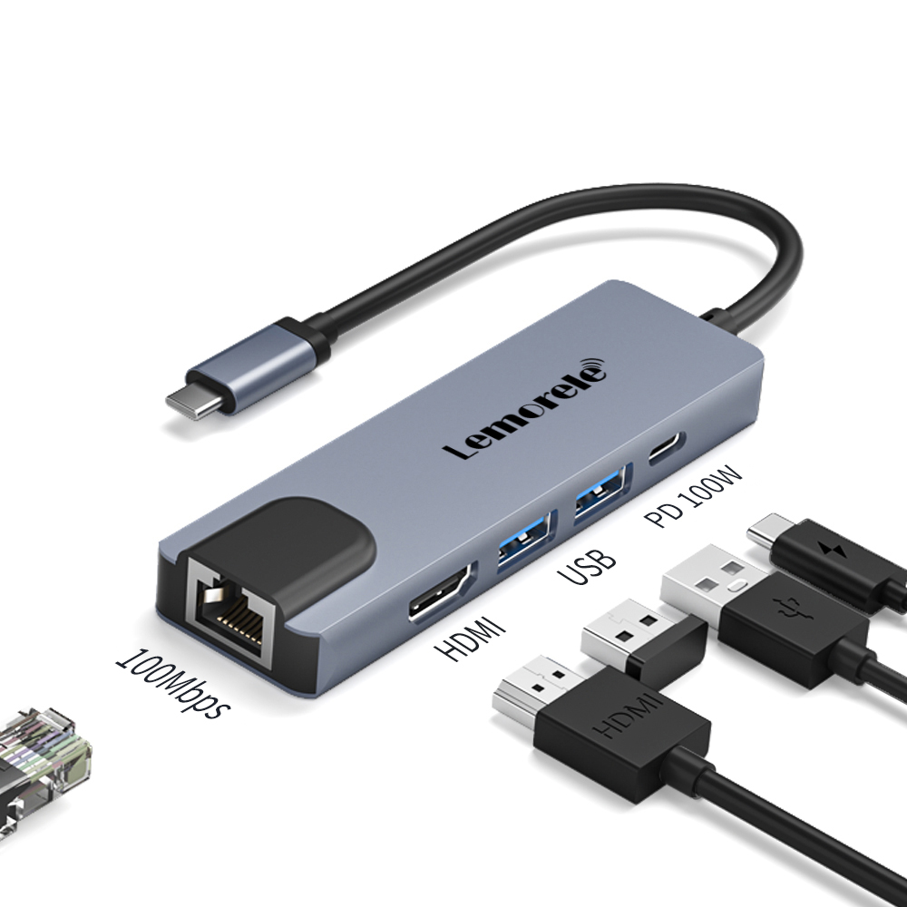 Lemorele TC15 5 in1 USB Type C 허브 HDMI RJ45 LAN 어댑터 PD 100w TF/SD 카드 슬롯 멀티포트 어댑터 15,000원