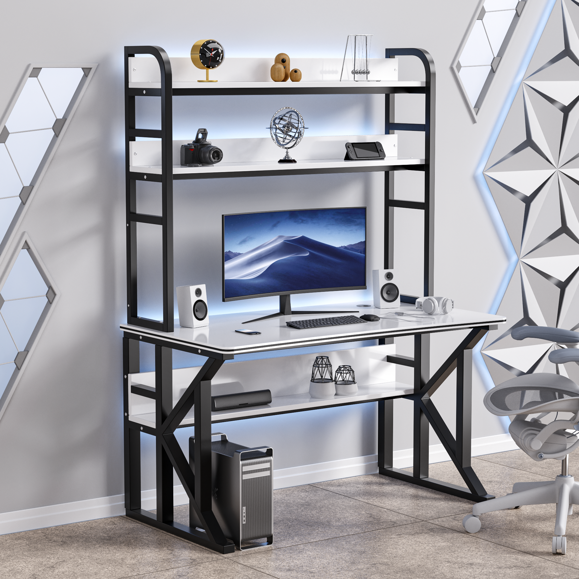 CProsis 컴퓨터책상 타공판 수납후크 추가 가능 게이밍 홈오피스 학생용 1000/1200/1400/1600mm, 흑백 138,000원