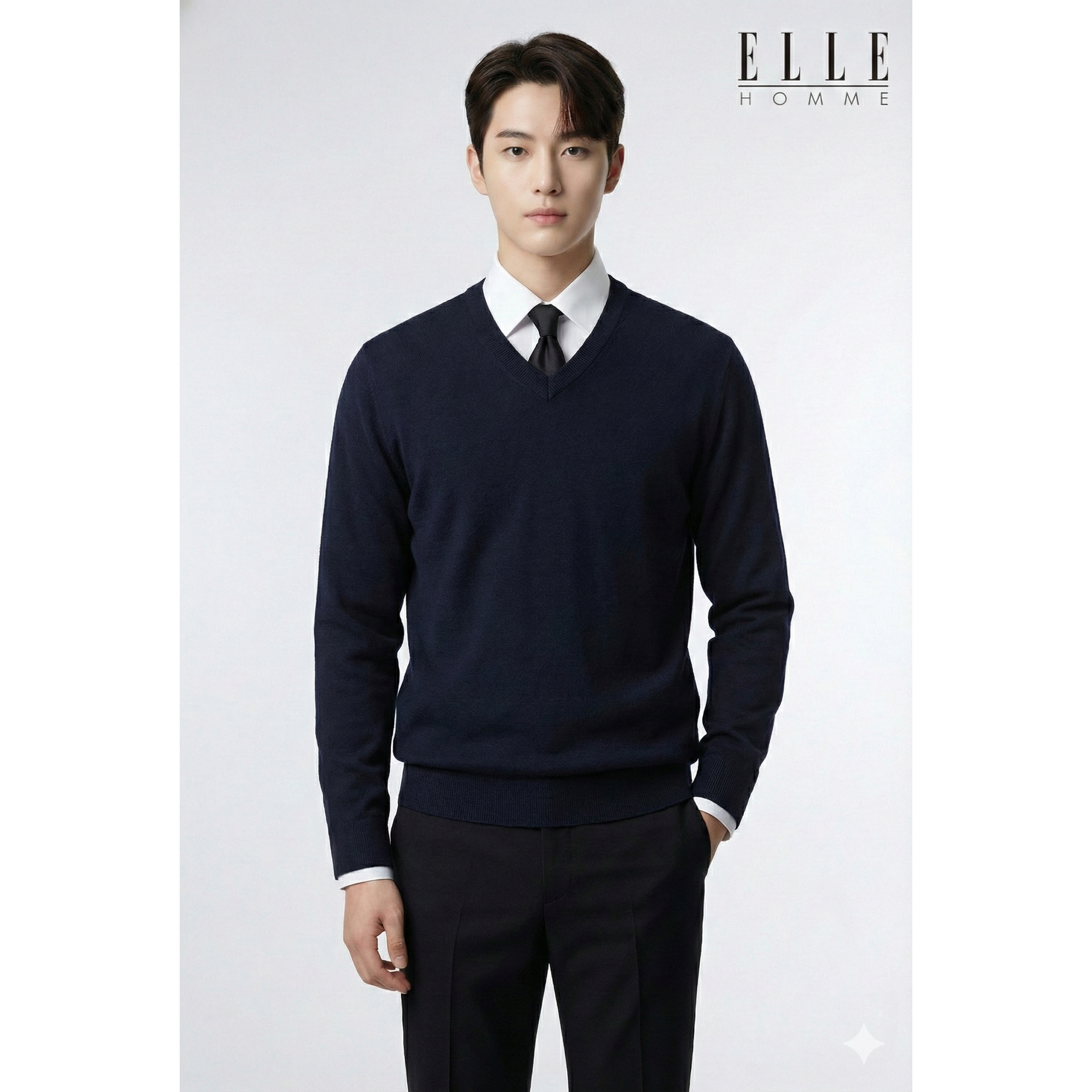 엘르 남성 베이직 무지 브이넥 니트 티셔츠 69820 69822 47,000원