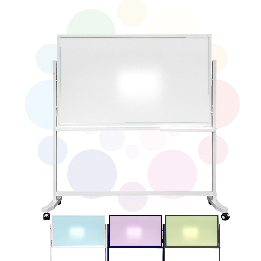 휴그린 이동식 양면 난반사 컬러 유리칠판+화이트보드+이동형 스탠드 / 사용자 색상지정, 도안, 컬러  글라스 보드 자석 칠판 강화유리 364,000원