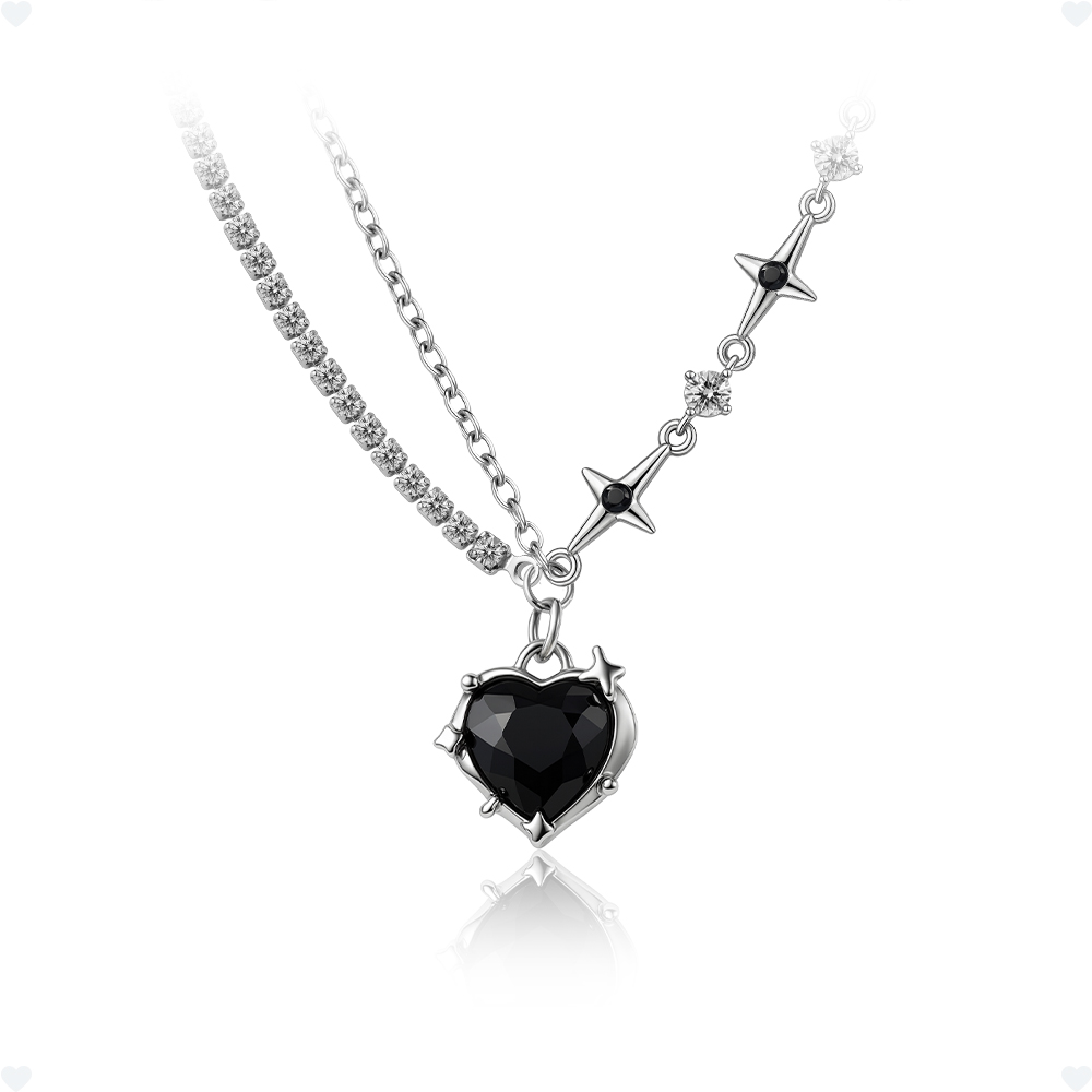 *사은품증정* [아모리안] 써지컬스틸 일루미너스 블랙 하트 별 빛 큐빅 파베 키치 언발란스 목걸이 24,700원