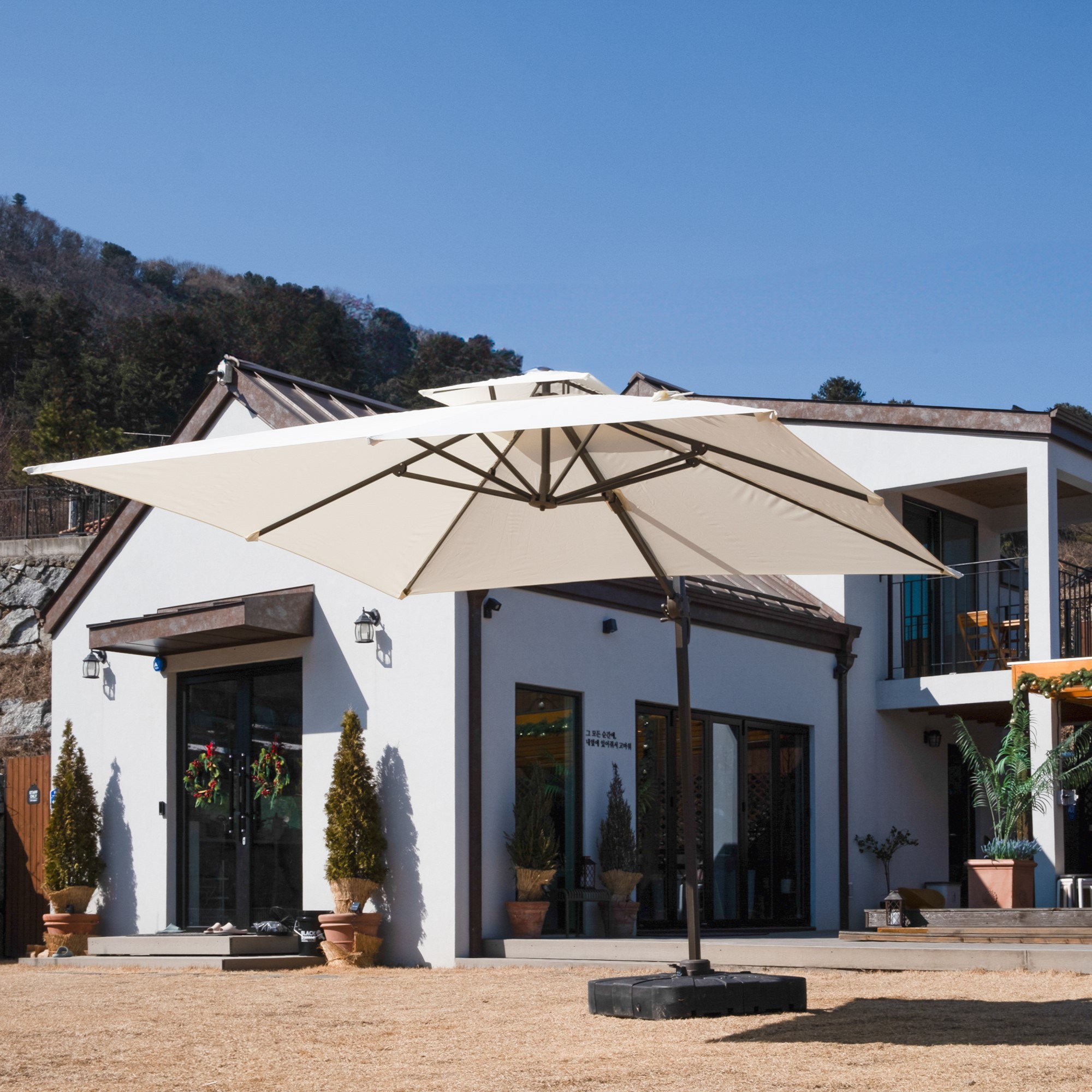 오드(Ode) 초대형 파라솔 카페 테라스 사각 옥상 야외 대형 3m, 화이트+물통x 268,000원