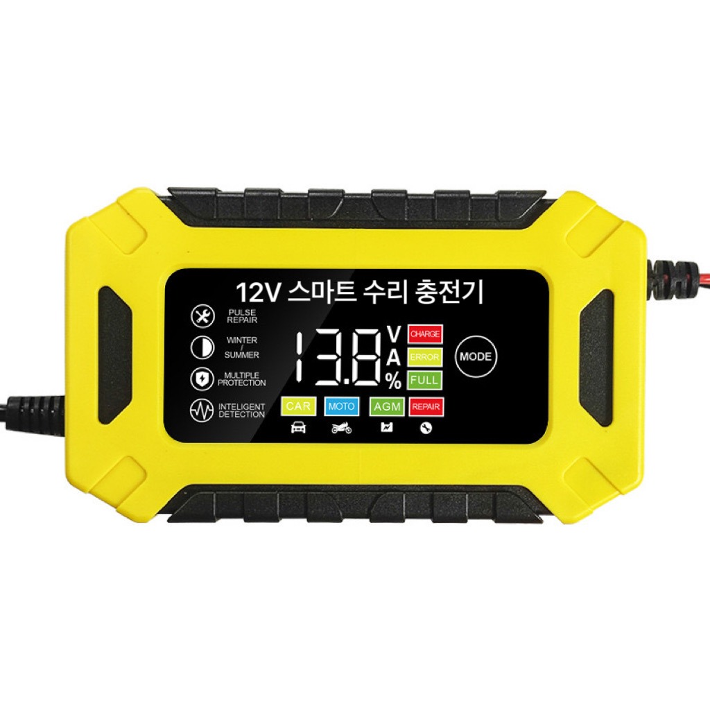 Aiiyya 자동차 오토바이 배터리 충전기 복원기 펄스 수리 LCD 터치 스크린 스마트 고속 충전 과열방지 12V 6A, 80cm, 1개 29,990원