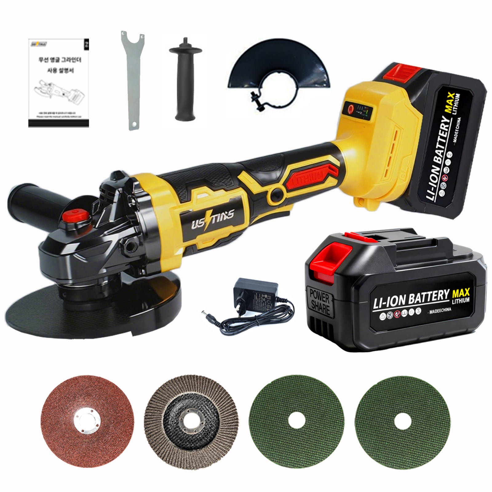 우스틴스 BLDC 무선 그라인더 125mm 4000mAh 대용량 배터리 3단 속도조절, 연마기 절단기 가정용 DIY 절단 및 연마 세트 99,980원