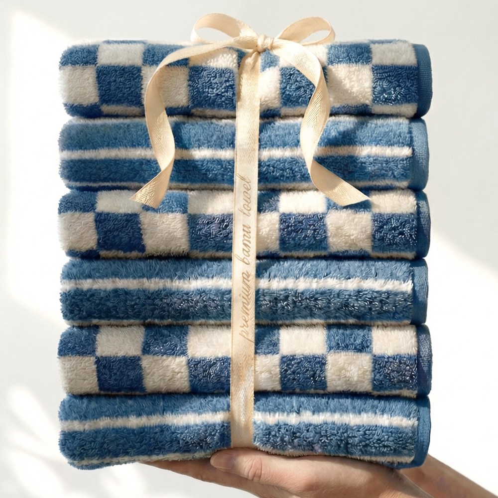 바무타올 국내산 뱀부 호텔 수건 180g, 6개, 블루 체크+블루 스트라이프 37,880원