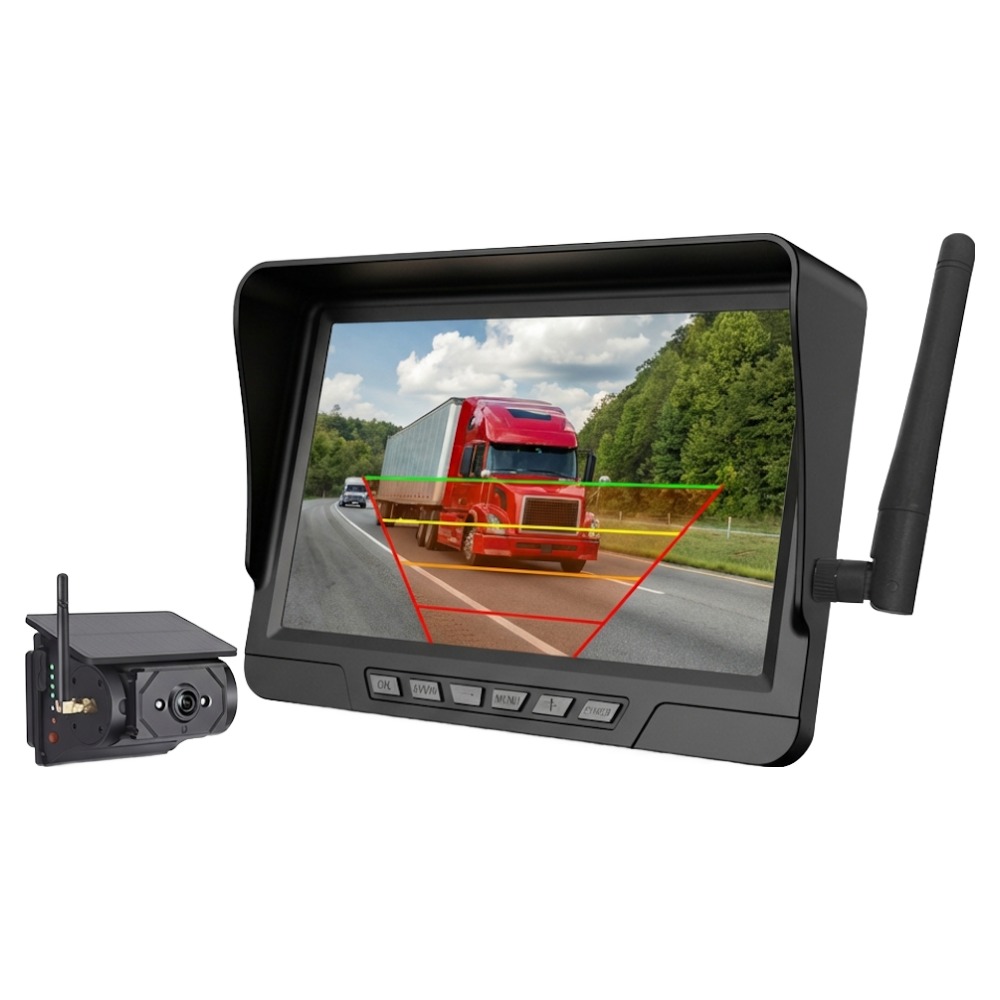 The클린 트럭 화물차 무선 후방카메라 모니터세트 태양광충전 방수 자석부착 야외용, 블랙, TC-710 146,000원