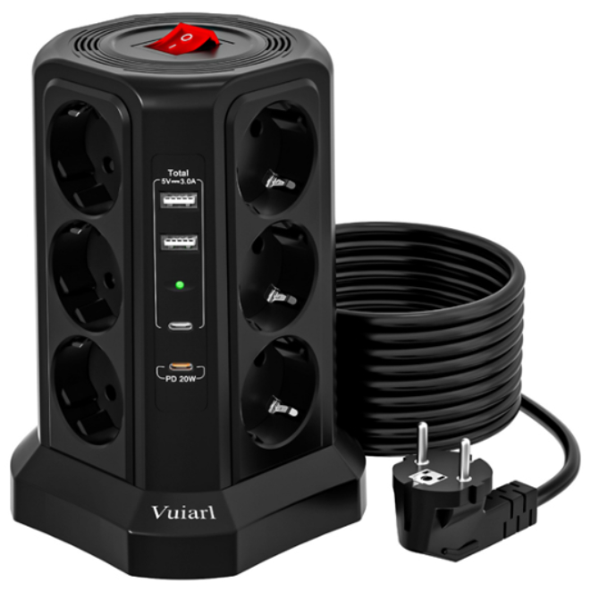 Vuiarl 고용량 타워 멀티탭 12구 타워형 충전 플러그, 1개, 블랙, 1.8m 40,000원
