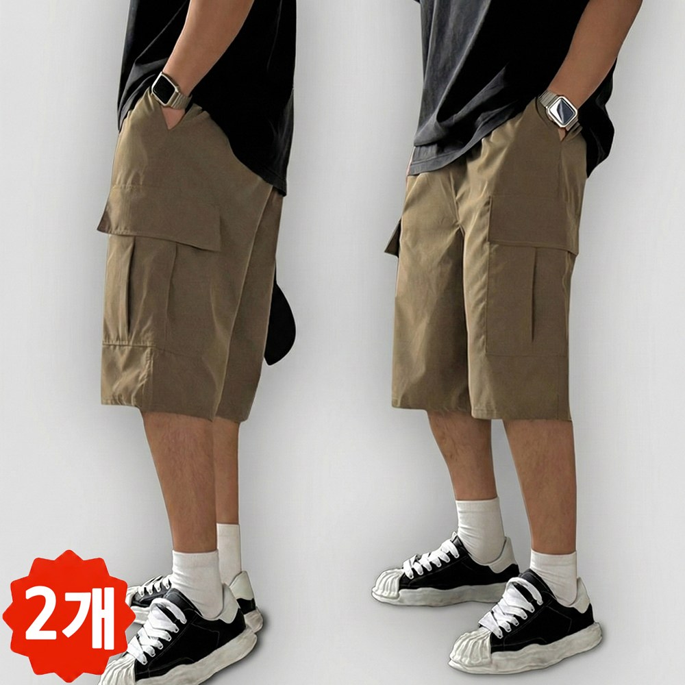 빠델 [1+1]와이드 나일론 버뮤다 카고 반바지 벌룬 빅사이즈 6부 바지 팬츠 29,900원