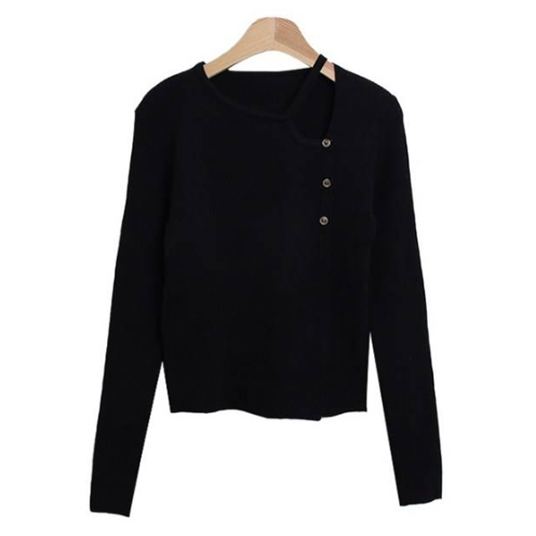 시크블랙 여성용 아느주 어깨 트임 사이드 단추 골지 긴팔 니트 cpnt5526k47 26,900원
