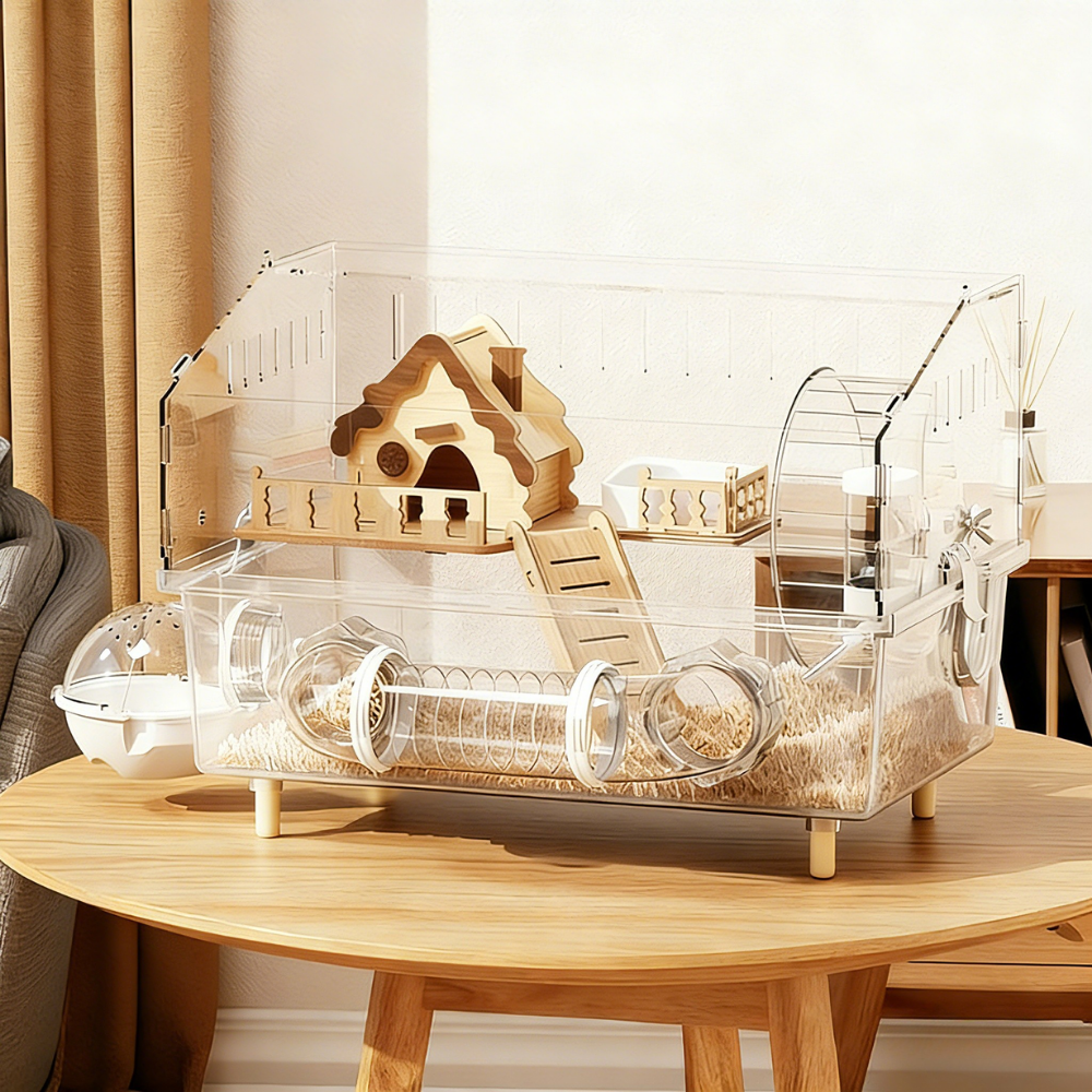 Tinduo 햄스터 케이지 2층 투명 아크릴 대공간 애완동물 사육상자, 1세트, 투명색 59,720원