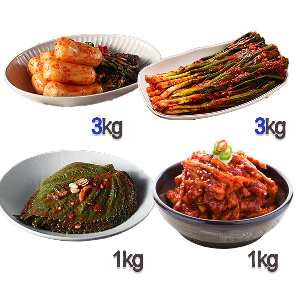 찬우물 신선김치세트 8kg (총각김치 3Kg + 파김치 3kg + 깻잎김치 1kg + 무말랭이무침 1kg), 1개 78,430원