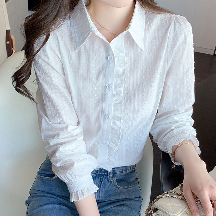 여성 프릴 포인트 하객 긴팔 셔츠 블라우스 2color 53,800원