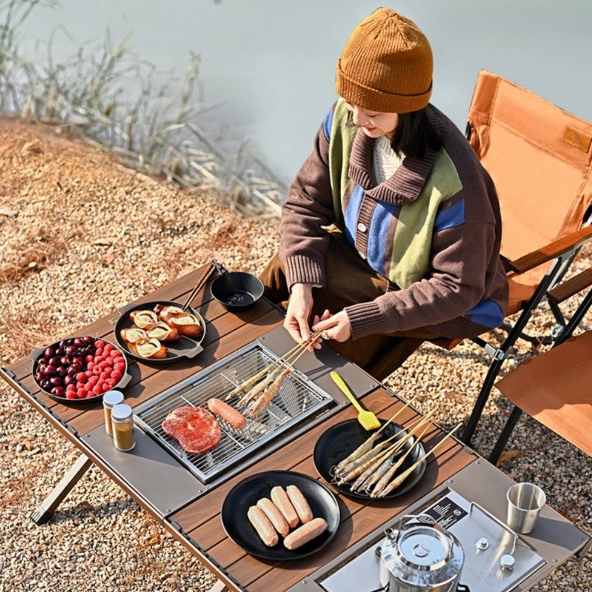 하이스피드 모던우드 IGT 캠핑 테이블 접이식 롤테이블 버너 BBQ, 우드 300,000원