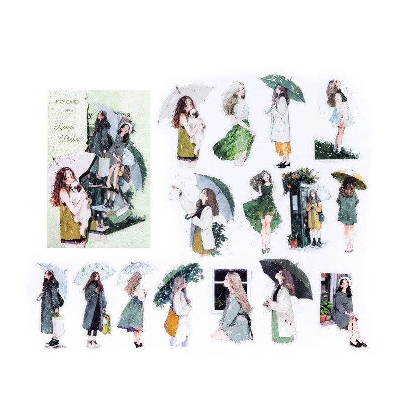 올리브파티 레이니데이 시리즈 감성 빈티지 인물 소녀 다꾸 스티커 30p 세트 6,900원