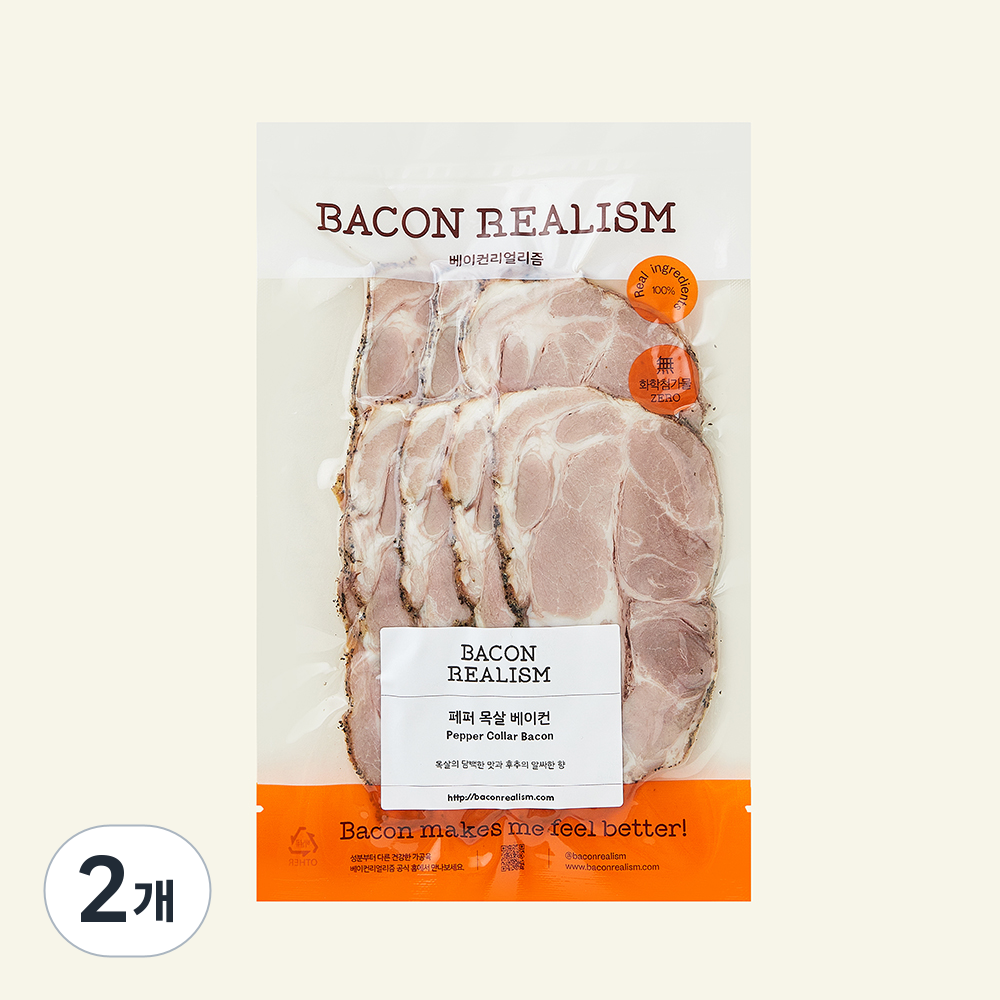 [로켓프레시] 베이컨리얼리즘 페퍼 목살 베이컨, 200g, 2개 39,600원