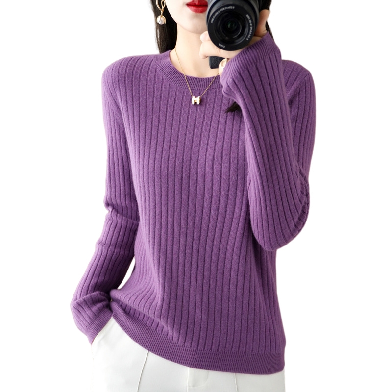 여성용 베이직 골지 라운드넥 니트 긴팔티 부드러운 간절기 데일리룩 티셔츠 Knitted T-shirt GH2217, 현재가 16,760원