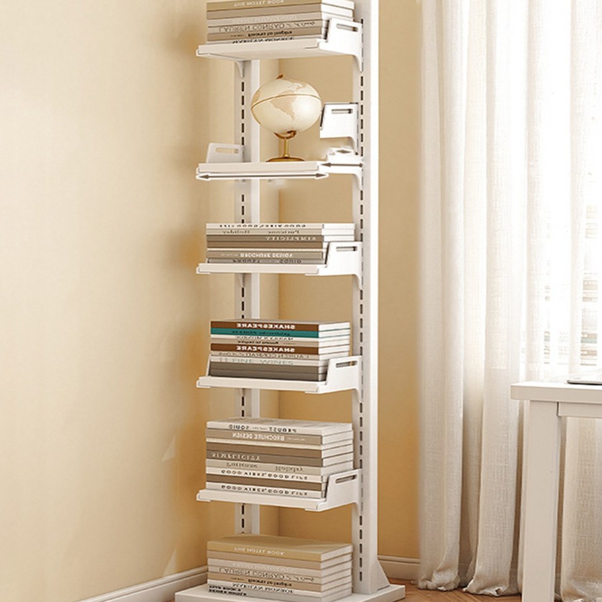 책장 스탠딩 책꽂이 수납책장 선반 간단조립 수납 선반 홈오피스, 거실, 침실, 서재용, 코너, 6단, 화이트 85,000원