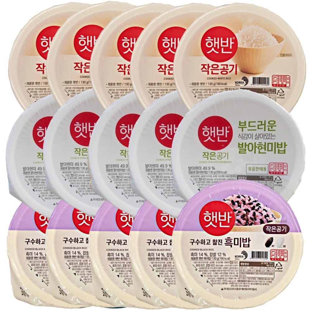데일리컬렉션 건강 햇반 작은공기 130g 3종 혼합 최신상품 (백미5 발아현미5 흑미5) 간편 도시락 캠핑 혼밥 직장인 즉석밥 28,800원