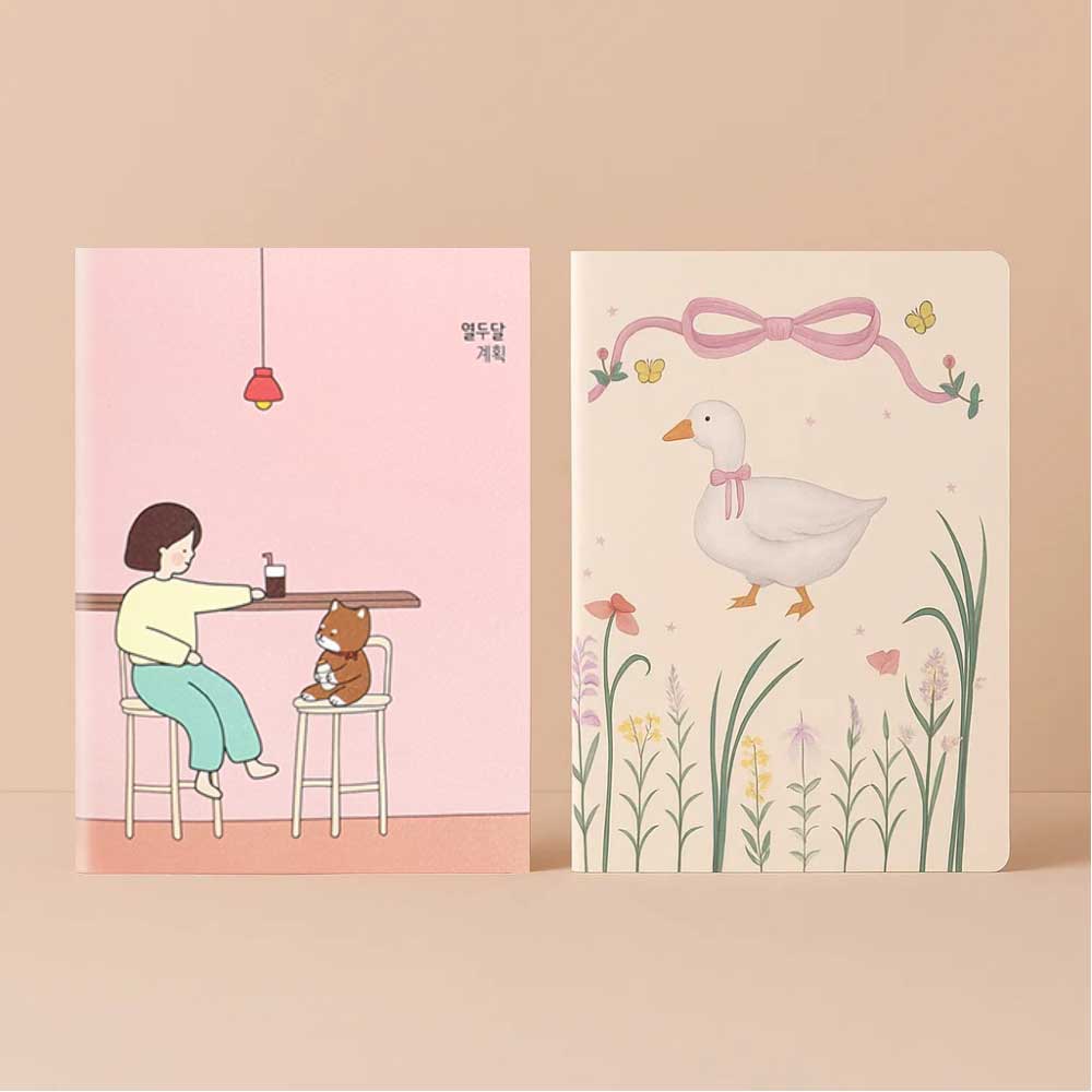 라운드월 A5 감성 노트 세트 - 핑크풋 열두달 먼슬리 플래너 1p + 수림 제본 노트 1p, 1개, 핑크 세트 9,250원