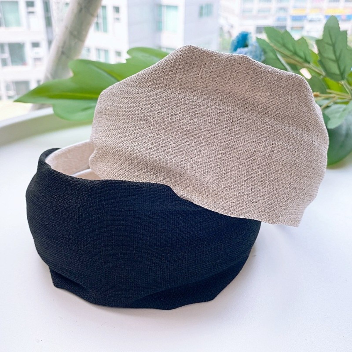 레인걸 [2개세트] 프롬 린넨 와이드 반다나 헤어밴드 넓은머리띠 정수리커버 15,000원