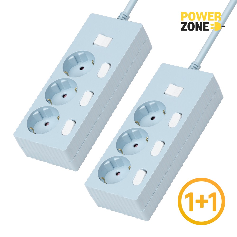 1+1 웨이브 자동소화 고용량 개별스위치 멀티탭 3구 50cm 1.5m 3m 5m 7m, 2개, 1.5m, 파스텔블루 51,560원