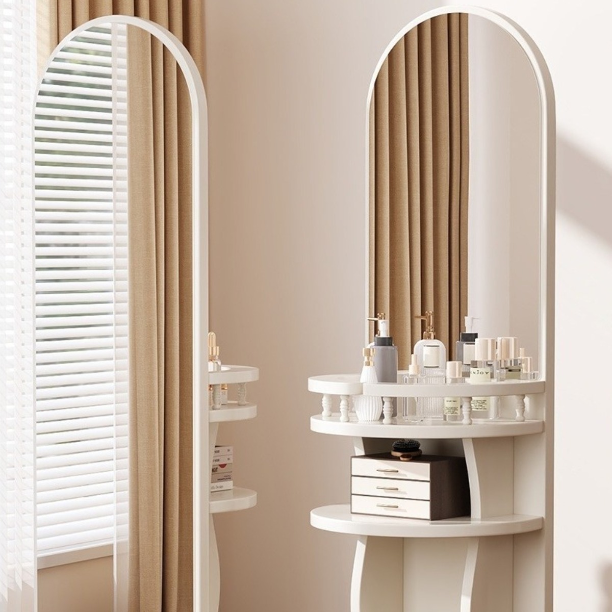 전신거울 화장대 360도 회전 수납형 거울 인테리어 거울, 화이트 158,000원