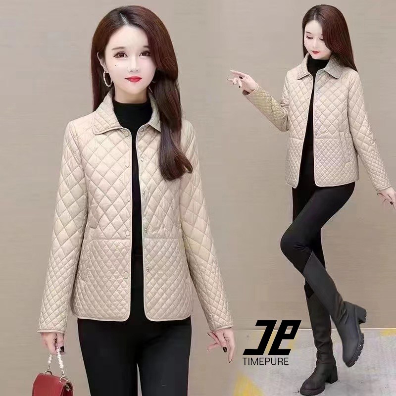 타임퓨어 가을 여성 다이아몬드 체크 패딩 자켓 루즈핏 캐주얼 경량 점퍼 엄마옷 스타일리시한 소프트 패딩 아우터 28,900원