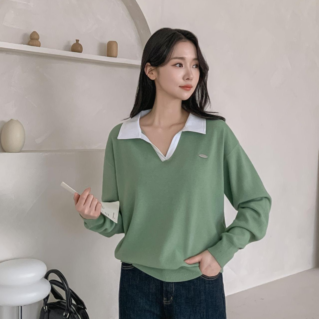 [KNIT44] 여성 봄 가을 겨울 심플 카라넥 4컬러 봄이V카라 33,440원