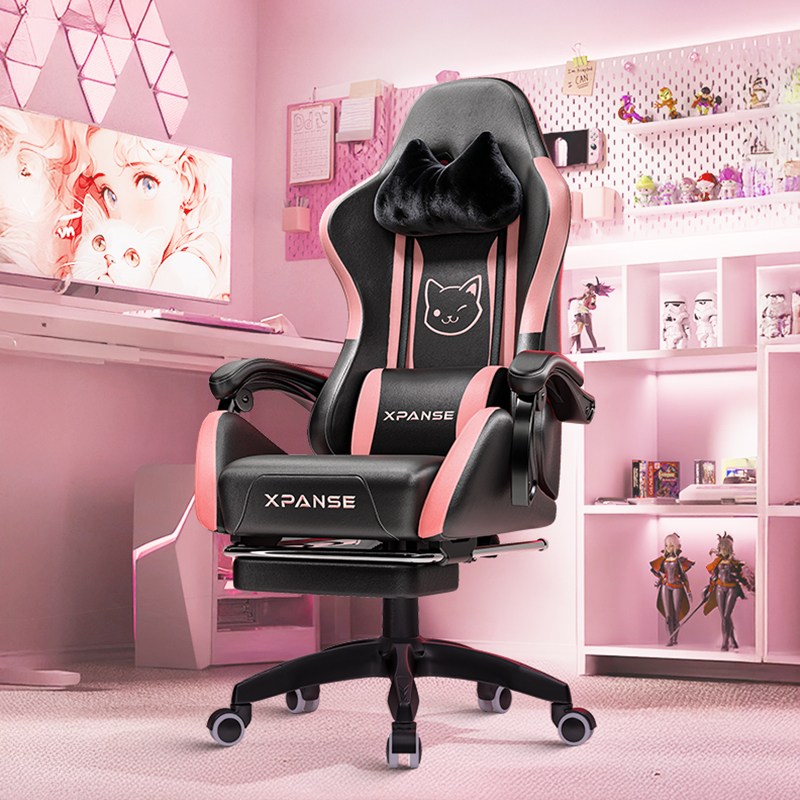 [30일 무료 체험]Xpanse X-cat 가죽 게이밍 의자 컴퓨터 의자 조절식 사무용 의자 검정색과 분홍색의 색상 조합, 엑스캣 115,000원