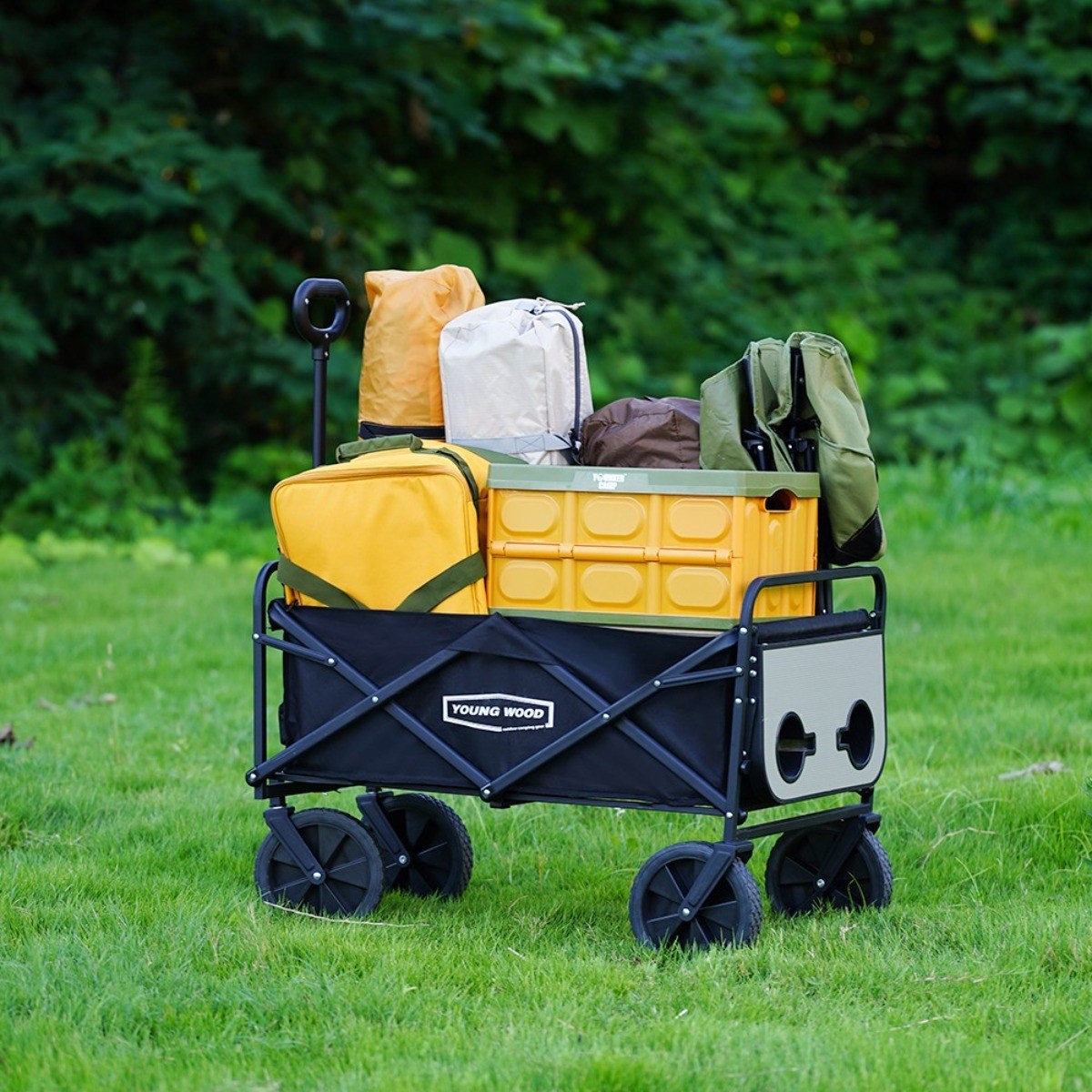 영우드 다용도 웨건 접이식 아웃도어 캠핑카트 사이드 테이블 폴딩 카트, 1개, 블랙 36,980원