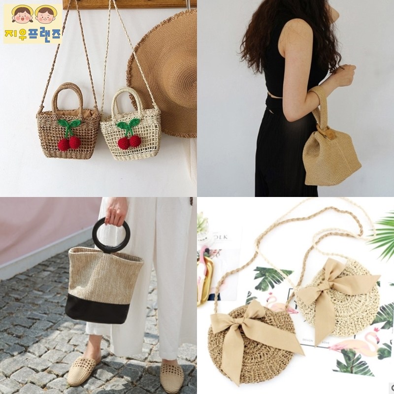 [지우프랜즈] 여름 라탄백 왕골가방 네트 버킷백 13,900원