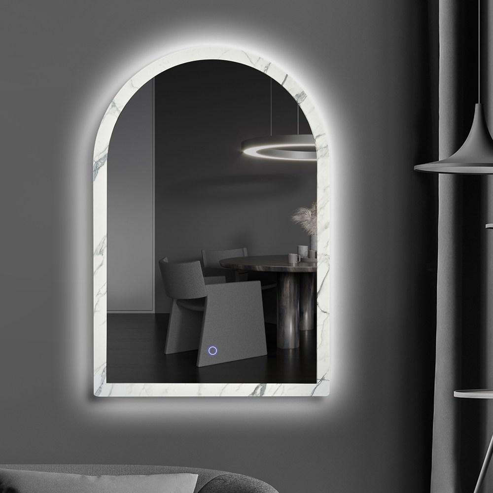 루비드 스톤 LED 아치형 간접 조명 대리석 패턴 세면대 카페 거울 욕실 인테리어 벽거울, 울트라 화이트 185,000원