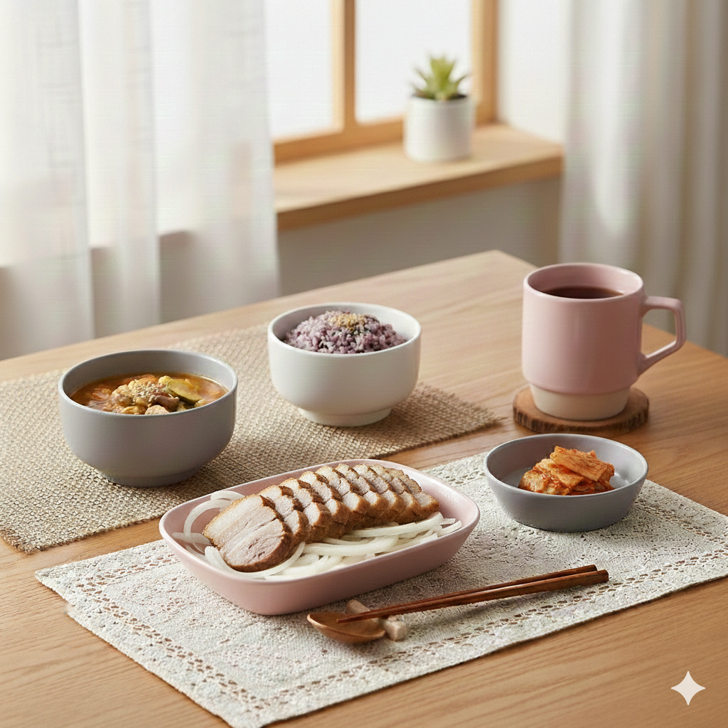란데르스 파스텔 도자기 1인 혼밥 식기세트 5종 (밥공기+국그릇+찬기+타원접시+머그), 핑크+그레이, 1세트, 1인세트 30,900원