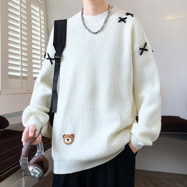 킹앤조이 엑스 스티치 베어 루즈핏 니트 스웨터, 현재가 57,800원