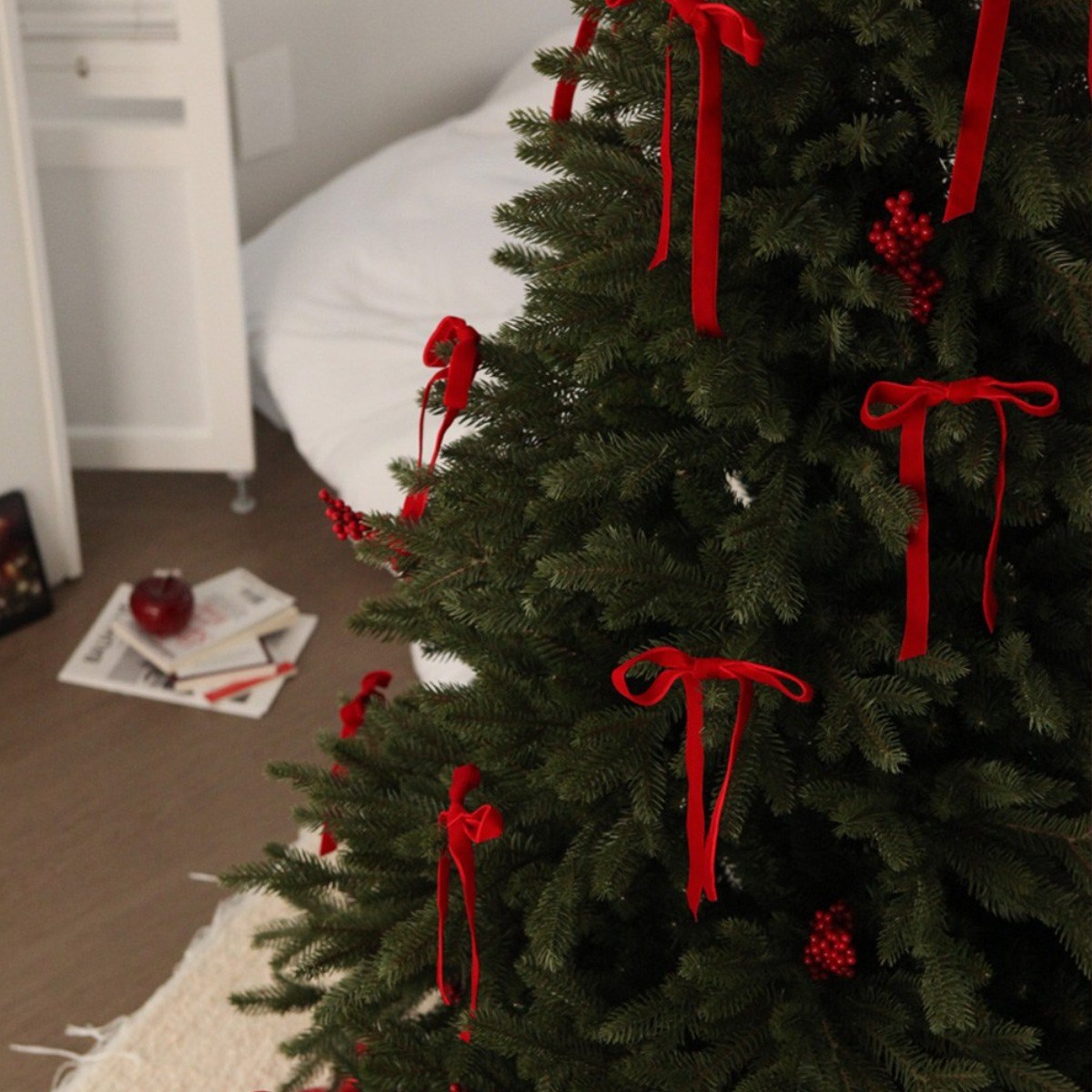 POCK 레드벨벳리본 크리스마스 장식 발레코어 리본 양면벨벳 트리 오너먼트, 양면레드벨벳리본, 10개 11,230원