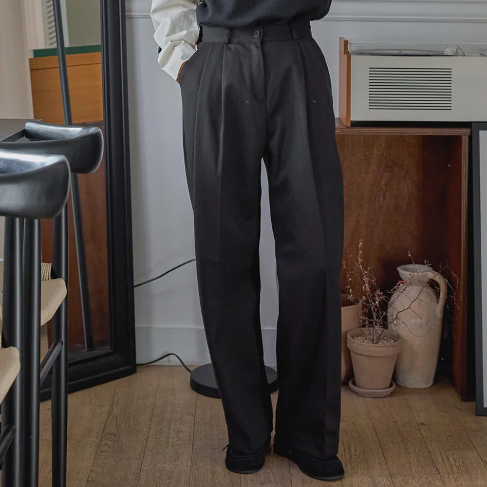 로로텐 양기모 와이드 핀턱 롱 슬랙스 정장 바지 여성 빅사이즈 40,500원