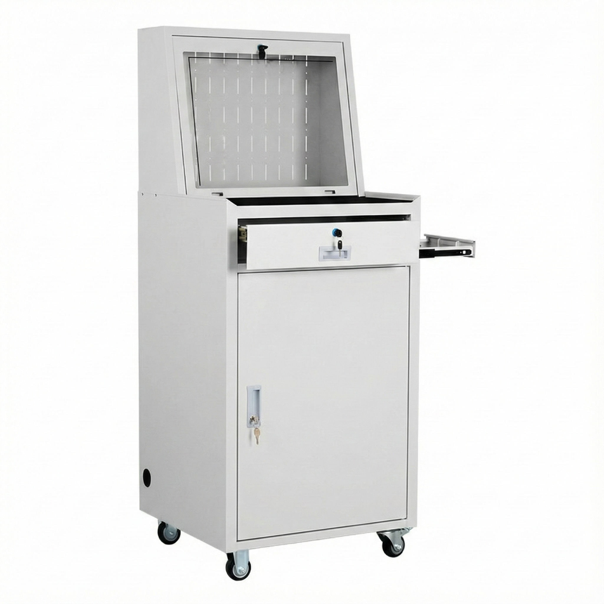 스틸캐빈 산업용 이동식 컴퓨터 수납장 데스크탑 캐비닛 PC 작업장, 1세트 542,780원