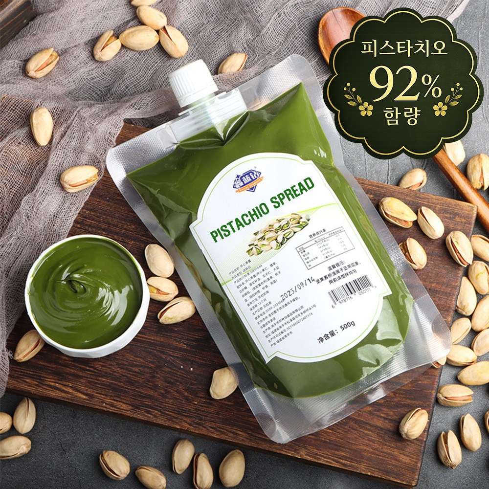 92% 미국산 원물 사용 피스타치오 스프레드 두바이 쫀득쿠키 초콜릿 모찌 재료 페이스트 잼, 1개, 200g 9,900원